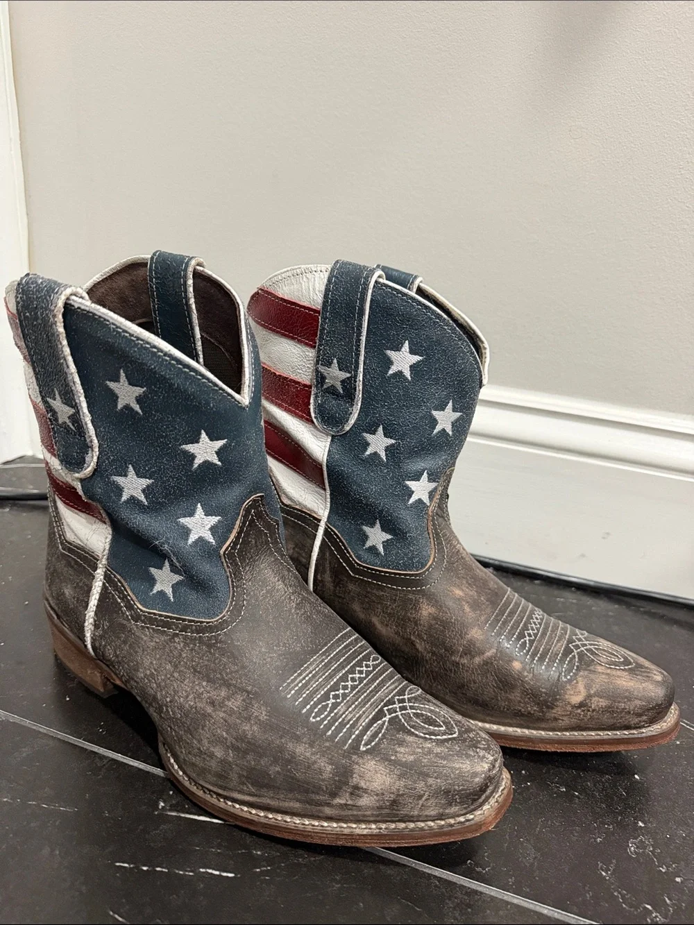 Roper American Beauty Flag Shorty Cowboy Boots | Women’s Size 9 | Leather Wester